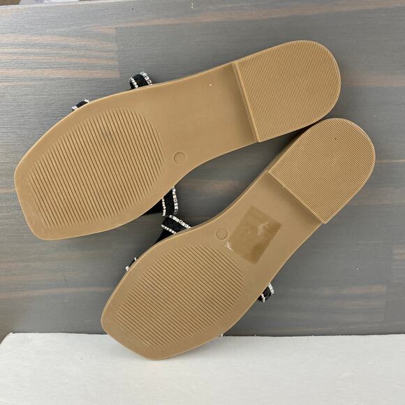 YOKI Isabel Slide Sandal Flats Women Size 8 Black Cutout Crystal Trim Glitzy NEW - Picture 7 of 8